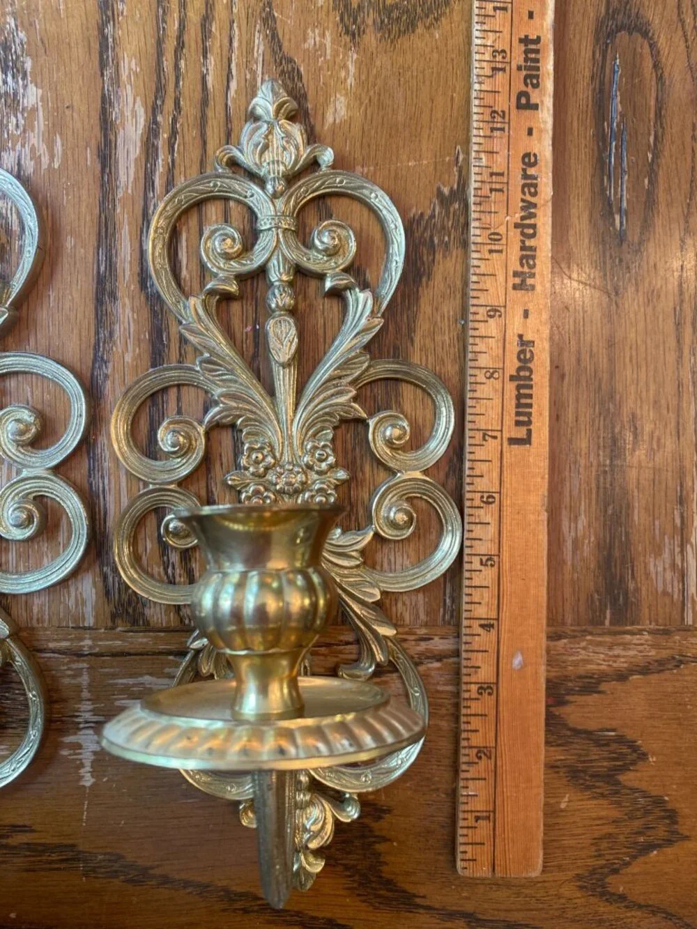 Vintage Solid Brass Hollywood Regency Wall Sconce Pair - Picture 3 of 5